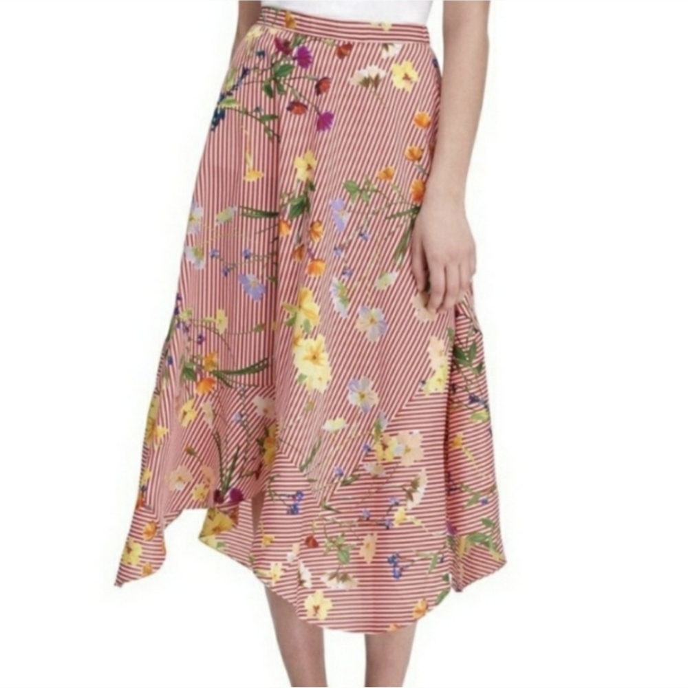 Calvin Klein 2X Red Floral Midi Skirt 2X